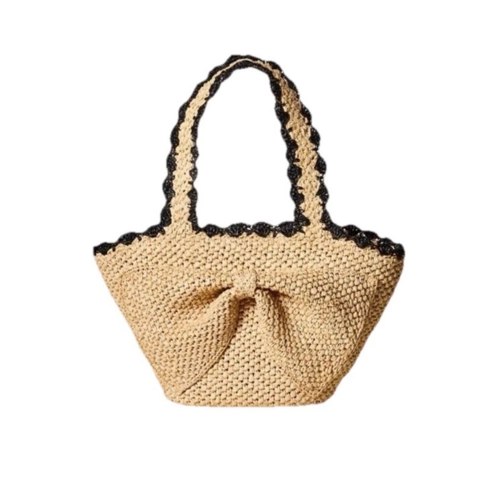 kate spade Beige Straw Tote with Black Trim